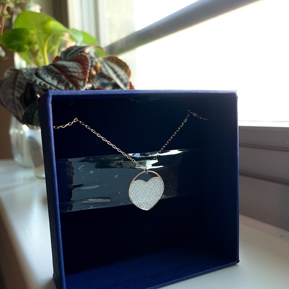 Swarovski Jeweled Gold Heart Necklace with Box